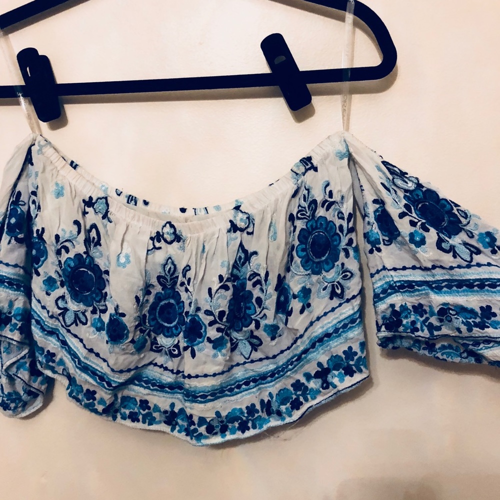 Aztec floral crop top off the shoulder